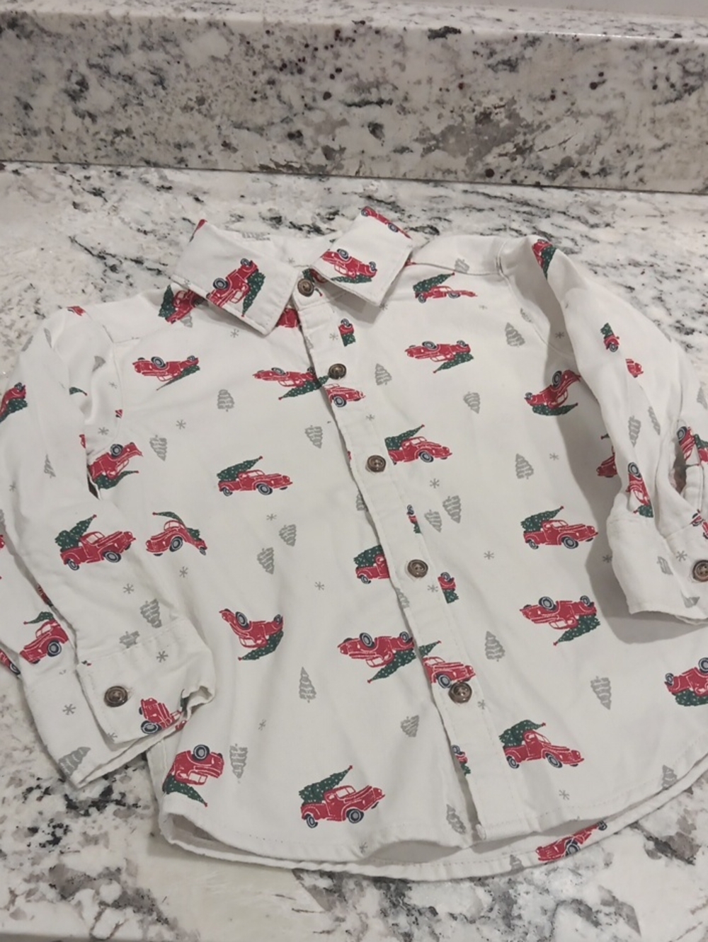 Carter's 2T White Button-Up Shirt with Red Truck Print